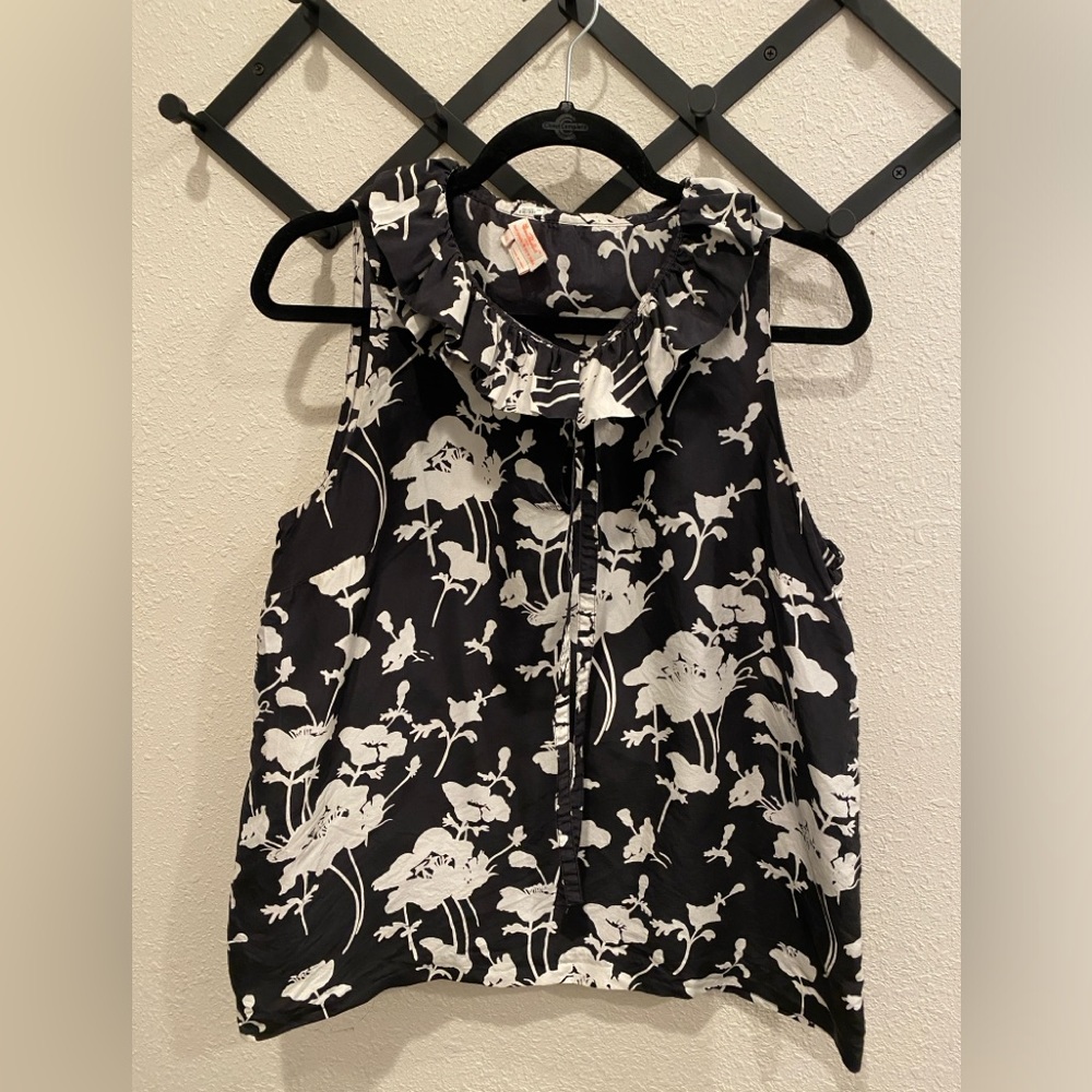 Sleeveless Black and Floral White Blouse Kate Spade + Florence Broadhurst